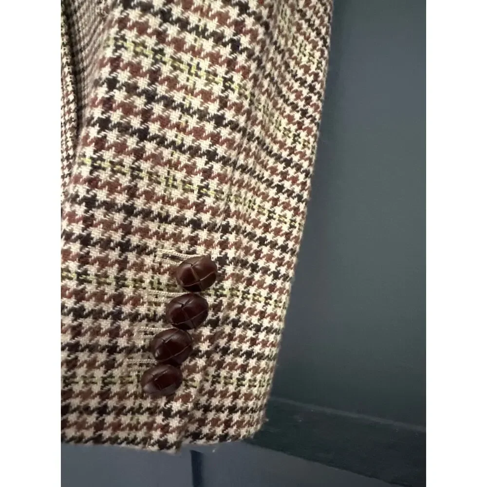 J. Crew Wool Blend Houndstooth Blazer Brown Tan Dark Academia Size 0
